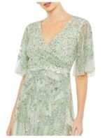 Mac Duggal 93681 Sz 6 Sage Green Sequined Butterfly Sleeve High Low Gown - Image 3
