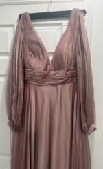 Mac Duggal 67414 Sz 4 Mocha Chiffon Gown Cutaway Sleeve Beaded Cuff - Image 7