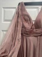Mac Duggal 67414 Sz 12 Mocha Chiffon Gown Cutaway Sleeve Beaded Cuff - Image 8