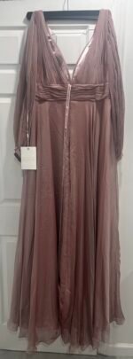 Mac Duggal 67414 Sz 12 Mocha Chiffon Gown Cutaway Sleeve Beaded Cuff - Image 9