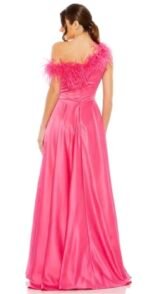 Mac Duggal 11684 Women's Formal Dress Sz 10 Pink Satin Feather Trim A-Line Gown - Image 4