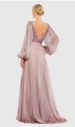 Mac Duggal 67414 Sz 8 Mocha Chiffon Gown Cutaway Sleeve Beaded Cuff - Image 3