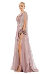 Mac Duggal 67414 Sz 4 Mocha Chiffon Gown Cutaway Sleeve Beaded Cuff - Image 4