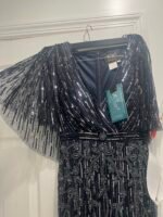 Mac Duggal 9064 Sz 4 Blue Embellished Cape Sleeve Dress Faux Wrap Trumpet Gown - Image 5