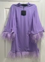 Mac Duggal  11439 Feather Detailed Cape Sleeve Cocktail Dress Lilac Size 12 - Image 5