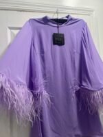 Mac Duggal  11439 Feather Detailed Cape Sleeve Cocktail Dress Lilac Size 12 - Image 6