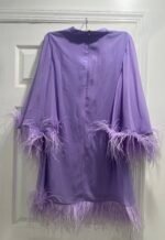 Mac Duggal  11439 Feather Detailed Cape Sleeve Cocktail Dress Lilac Size 12 - Image 7