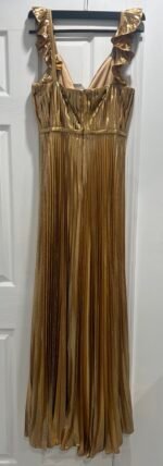 Mac Duggal Size 4 Gold 26609 Metallic Pleated Maxi Gown Dress Cocktail Prom NWT - Image 6