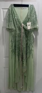 Mac Duggal 93681 Sz 6 Sage Green Sequined Butterfly Sleeve High Low Gown - Image 5