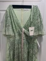 Mac Duggal 93681 Sz 6 Sage Green Sequined Butterfly Sleeve High Low Gown - Image 6