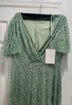Mac Duggal 35109 Sz 14 Sage Green Flutter Sleeve Sequin Evening Gown - Image 6