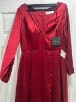 Ieena Mac Duggal 26613 Sz 10 Wine V Neck Long Sleeve Satin Gown - Image 5