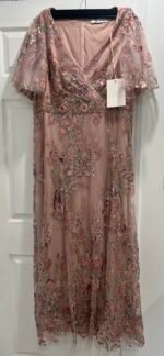 MAC DUGGAL  67880 Sz 18 FLORAL EMBELLISHED SHORT FLUTTER SLEEVE ROSE PINK DRESS - Image 5