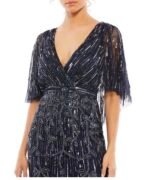Mac Duggal 9064 Sz 4 Blue Embellished Cape Sleeve Dress Faux Wrap Trumpet Gown - Image 2