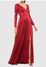 Ieena Mac Duggal 26613 Sz 10 Wine V Neck Long Sleeve Satin Gown