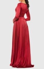 Ieena Mac Duggal 26613 Sz 10 Wine V Neck Long Sleeve Satin Gown - Image 3