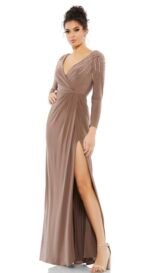 IEENA for Mac Duggal 55715 Sz 14 Embellished Beaded-Shoulder Maxi Gown Dress