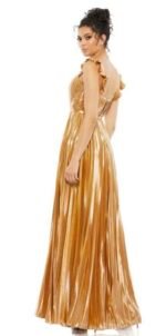 Mac Duggal Size 4 Gold 26609 Metallic Pleated Maxi Gown Dress Cocktail Prom NWT - Image 4