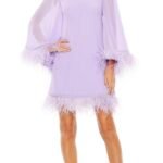 Mac Duggal  11439 Feather Detailed Cape Sleeve Cocktail Dress Lilac Size 12