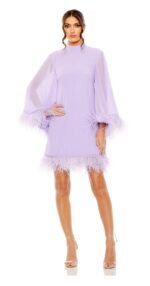 Mac Duggal  11439 Feather Detailed Cape Sleeve Cocktail Dress Lilac Size 12