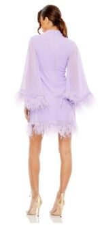 Mac Duggal  11439 Feather Detailed Cape Sleeve Cocktail Dress Lilac Size 12 - Image 3