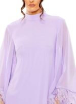 Mac Duggal  11439 Feather Detailed Cape Sleeve Cocktail Dress Lilac Size 12 - Image 4