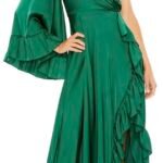 Ieena Duggal 55950 Emerald Green Size 8 Ruffled Asymmetrical Evening Gown