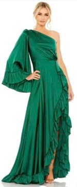 Ieena Duggal 55950 Emerald Green Size 8 Ruffled Asymmetrical Evening Gown