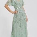 Mac Duggal 35109 Sz 14 Sage Green Flutter Sleeve Sequin Evening Gown