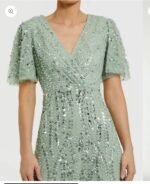 Mac Duggal 35109 Sz 14 Sage Green Flutter Sleeve Sequin Evening Gown - Image 3