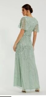 Mac Duggal 35109 Sz 14 Sage Green Flutter Sleeve Sequin Evening Gown - Image 4