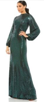 Mac Duggal 26576 Bottle Green Disco Stretch Blouson Sleeve Gown Size 10