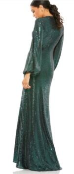 Mac Duggal 26576 Bottle Green Disco Stretch Blouson Sleeve Gown Size 10 - Image 3