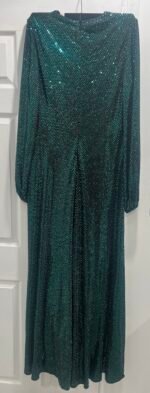 Mac Duggal 26576 Bottle Green Disco Stretch Blouson Sleeve Gown Size 10 - Image 8