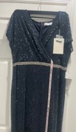 MAC DUGGAL 93678 Sz 16 Navy Beaded Short Sleeve Column Long Gown - Image 6