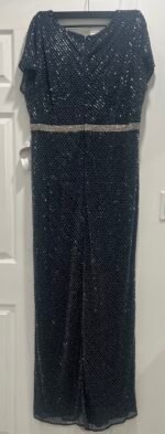 MAC DUGGAL 93678 Sz 16 Navy Beaded Short Sleeve Column Long Gown - Image 7