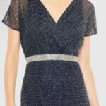 MAC DUGGAL 93678 Sz 16 Navy Beaded Short Sleeve Column Long Gown