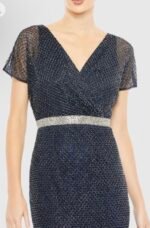 MAC DUGGAL 93678 Sz 16 Navy Beaded Short Sleeve Column Long Gown