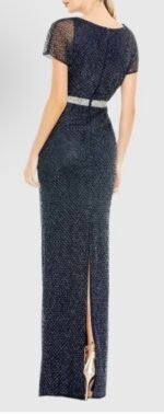 MAC DUGGAL 93678 Sz 16 Navy Beaded Short Sleeve Column Long Gown - Image 3