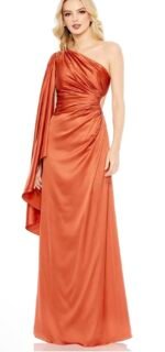 Mac Duggal 68340 Sz 6 One Shoulder Bell Sleeve Draped Gown
