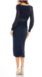Mac Duggal 93593 Sz 16 Blue Sequin Beaded Waist Midi Sheath Dress - Image 4