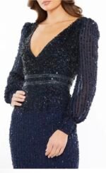 Mac Duggal 93593 Sz 10 Blue Sequin Beaded Waist Midi Sheath Dress - Image 5