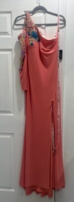 Mac Duggal 2204 Sz 8 One Shoulder LongSleeve Floral Embellished Gown Peach - Image 5