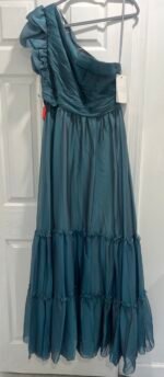 NWT Mac Duggal 67878 Sz 18 Ruffle One Shoulder Chiffon A-Line Gown Fusion Blue - Image 5
