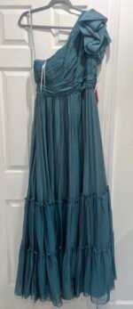 NWT Mac Duggal 67878 Sz 18 Ruffle One Shoulder Chiffon A-Line Gown Fusion Blue - Image 6