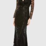 MAC DUGGAL 68016 20 EMBELLISHED WRAP OVER LONG SLEEVE BLACK  GOWN