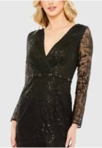 MAC DUGGAL 68016 20 EMBELLISHED WRAP OVER LONG SLEEVE BLACK  GOWN - Image 3