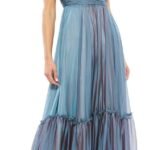 NWT Mac Duggal 67878 Sz 18 Ruffle One Shoulder Chiffon A-Line Gown Fusion Blue
