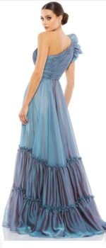 NWT Mac Duggal 67878 Sz 18 Ruffle One Shoulder Chiffon A-Line Gown Fusion Blue - Image 3