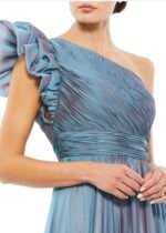 NWT Mac Duggal 67878 Sz 18 Ruffle One Shoulder Chiffon A-Line Gown Fusion Blue - Image 4